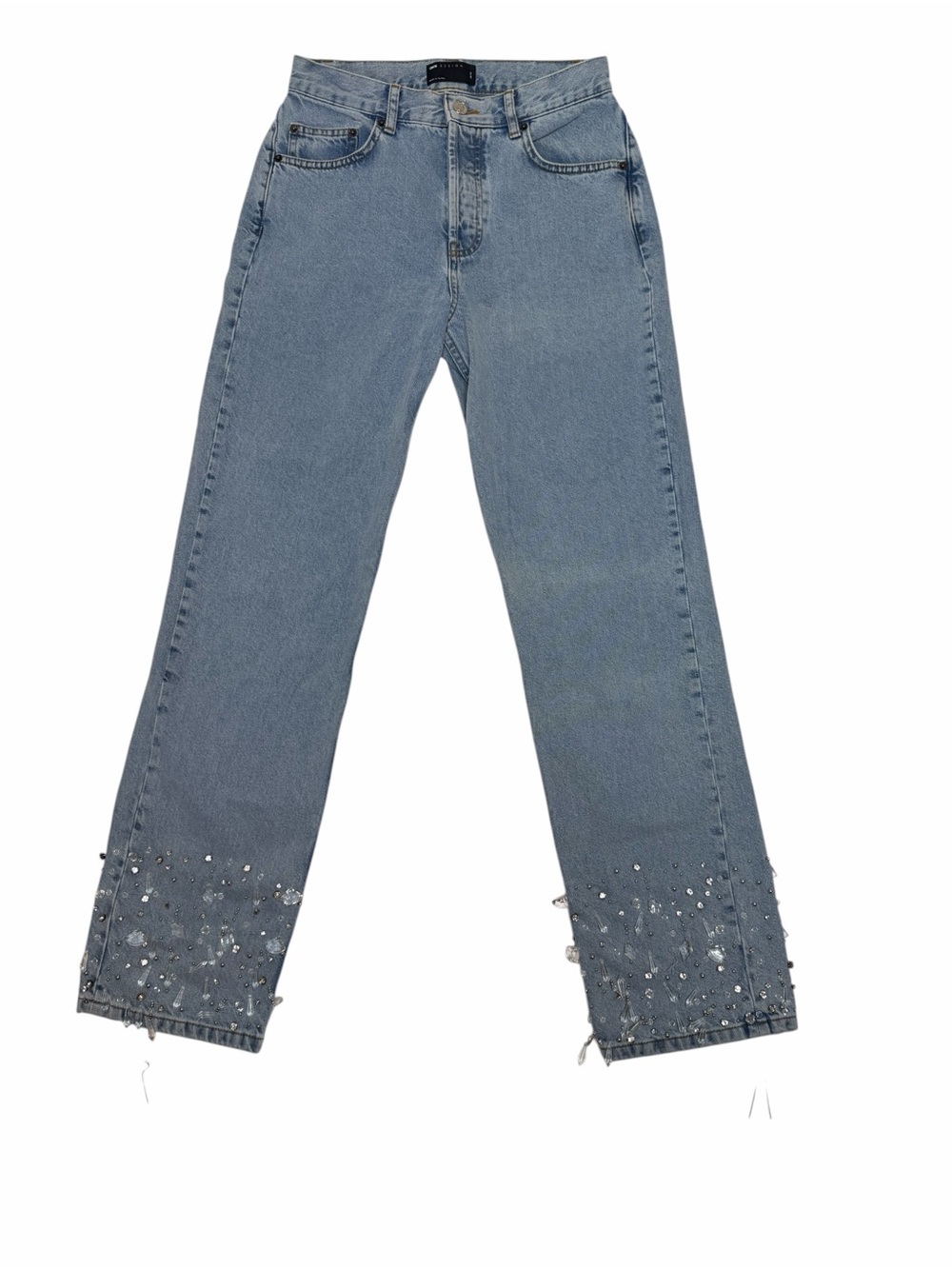 ASOS DESIGN Crystal Embellished Wide Leg Jeans Light Wash Size 28/32